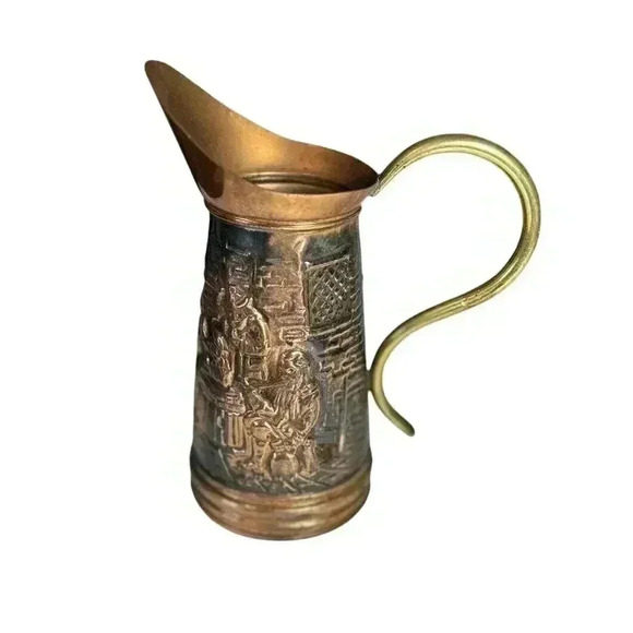 Vintage Embossed BRASS Copper Decorative Pitcher - Picture 6 of 15